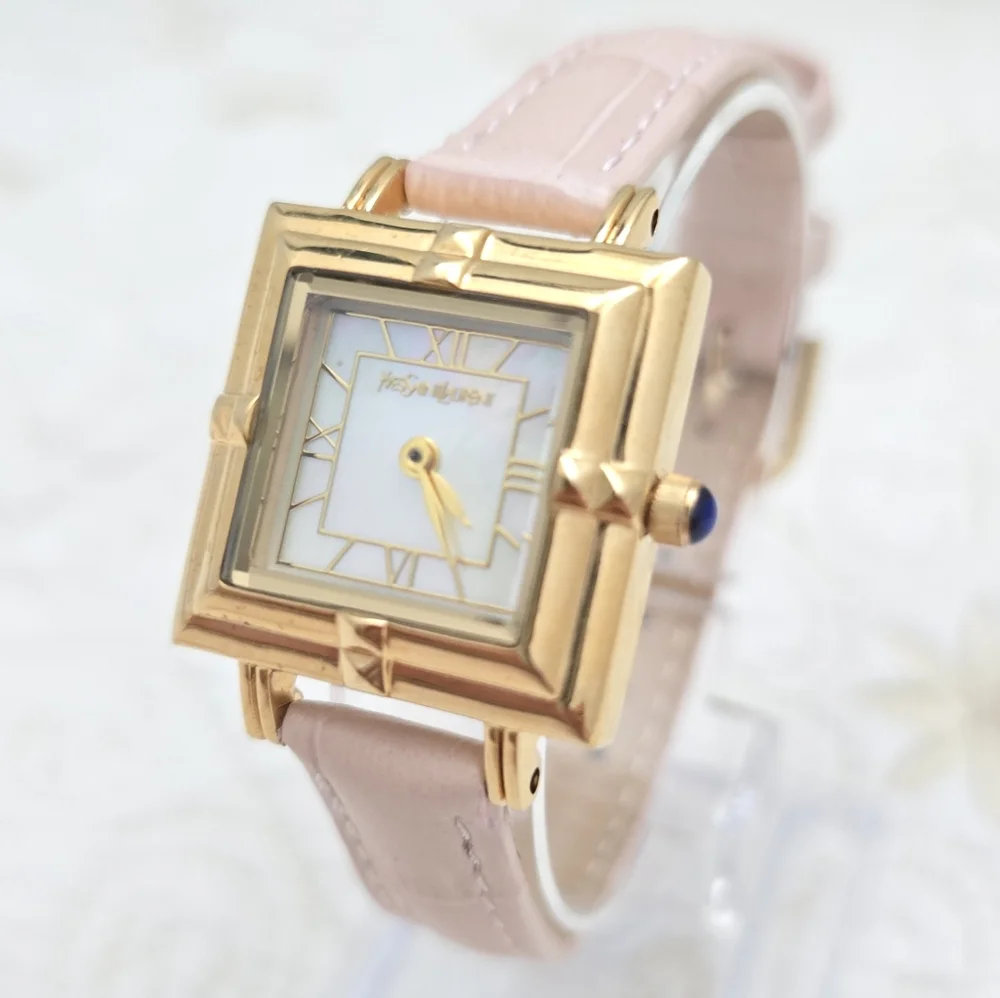 YSL Yves Saint Laurent Tank Watch 23mm Case Art Deco Mother of Pearl Pink Strap - Picture 8 of 11